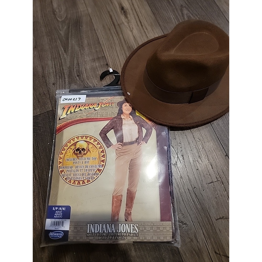 Women's Classic Indiana Jones Halloween Costume‎ Pants Hat Jacket Size Small 4-6